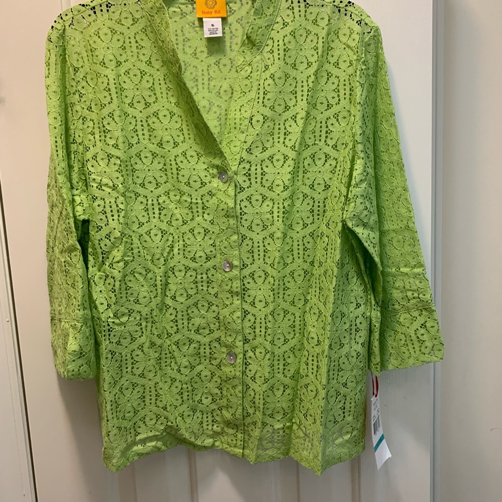 Ruby Rd. Bright Green Lace Blouse